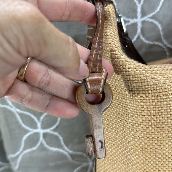 Vintage Fossil shoulder bag in caramel, fabric with leather details, florar - Picture 2 of 15